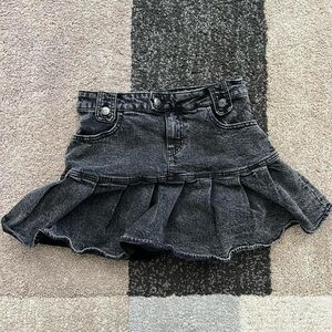 wild fable Washed Black Ruffle Denim Mini Skirt